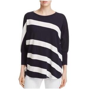 Lafayette 148 New York Striped Dolman Pullover Sweater Navy/White Small